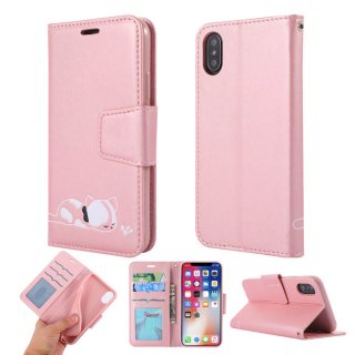 iPhone XS/X Cat Pattern Wallet Magnetic Stand PU Leather Case Pink