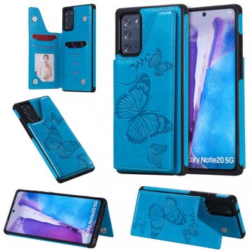 Samsung Galaxy Note 20 Luxury Butterfly Magnetic Card Slots Stand Case Blue