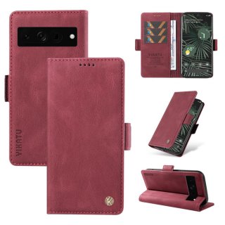 YIKATU Google Pixel 7 Pro Skin-touch Wallet Kickstand Case Wine Red