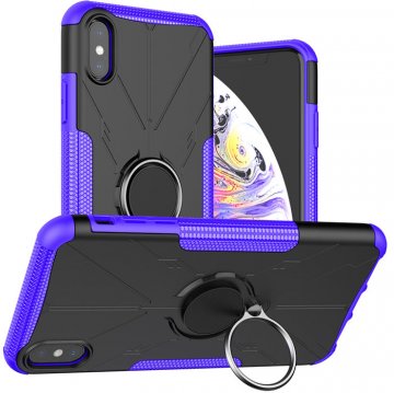 iPhone XS Max Hybrid Rugged PC + TPU Ring Kickstand Case Purple