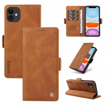 YIKATU iPhone 12 Mini Skin-touch Wallet Kickstand Case Brown