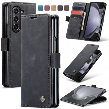 CaseMe Samsung Galaxy Z Fold 5 Retro Wallet Suede Leather Case Black