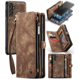 CaseMe Samsung Galaxy A13 5G Zipper Wallet Case with Wrist Strap Coffee