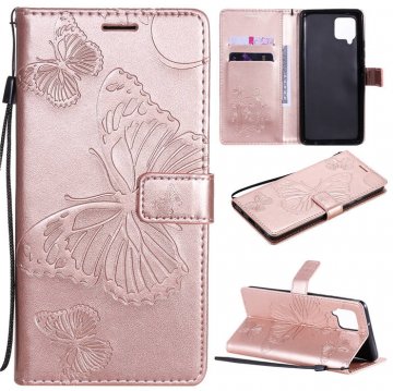 Samsung Galaxy A42 5G Embossed Butterfly Wallet Magnetic Stand Case Rose Gold
