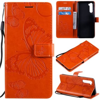OnePlus Nord Embossed Butterfly Wallet Magnetic Stand Case Orange