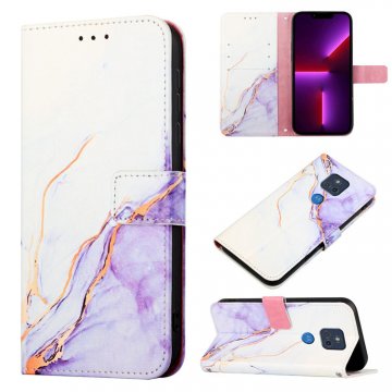 Marble Pattern Moto G Power 2021 Wallet Stand Case White Purple