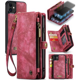 CaseMe iPhone 11 Zipper Wallet Case with Wrist Strap Red