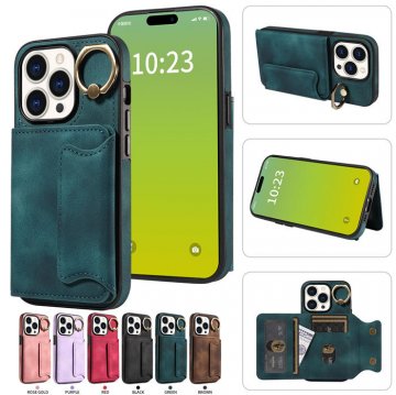 For iPhone 15 Pro Card Holder Ring Kickstand Case Green