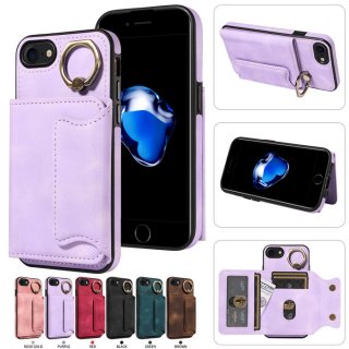 For iPhone 7/8/SE 2020/SE 2022 Card Holder Ring Kickstand Case Purple