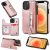 iPhone 12 Pro Zipper Pocket Card Slots Magnetic Clasp Stand Case Rose Gold