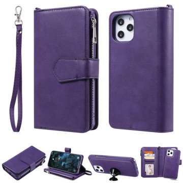 iPhone 12 Pro Max Zipper Wallet Magnetic Detachable 2 in 1 Case Purple