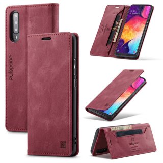 Autspace Samsung Galaxy A50 Wallet Kickstand Magnetic Case Red