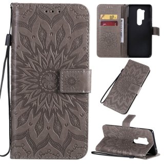 OnePlus 8 Pro Embossed Sunflower Wallet Stand Case Gray