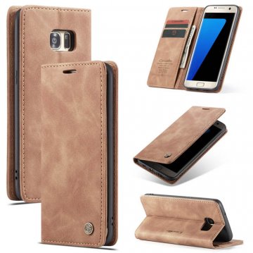CaseMe Samsung Galaxy S7 Edge Wallet Magnetic Flip Case Brown
