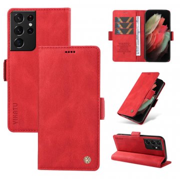 YIKATU Samsung Galaxy S21 Ultra Skin-touch Wallet Kickstand Case Red