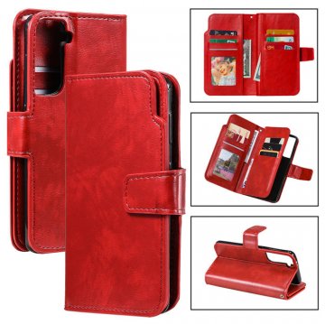 Samsung Galaxy S21 Wallet 9 Card Slots Magnetic Case Red