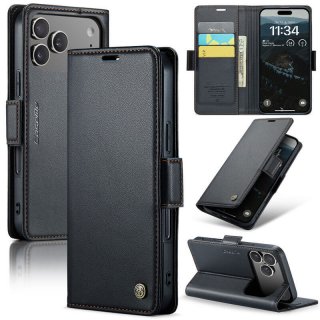 CaseMe iPhone 17 Pro Wallet RFID Blocking Magnetic Buckle Case Black