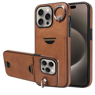 Card Slot Calf Texture Kickstand Case PU TPU Back Cover Brown