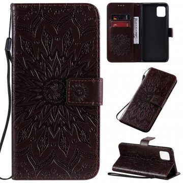 Samsung Galaxy A81/Note 10 Lite Embossed Sunflower Wallet Stand Case Brown