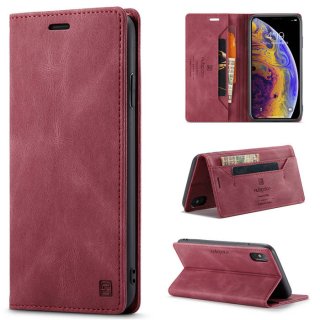 Autspace iPhone XS Max Wallet Kickstand Magnetic Shockproof Case Red