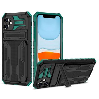 iPhone 11 Card Slot Kickstand Drop-proof TPU + PC Case Green