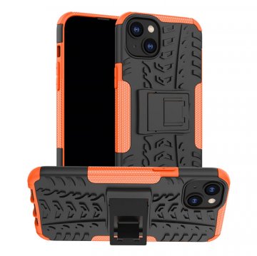 Dual Layer Hybrid Anti-Slip iPhone 14 Plus Kickstand Case Orange