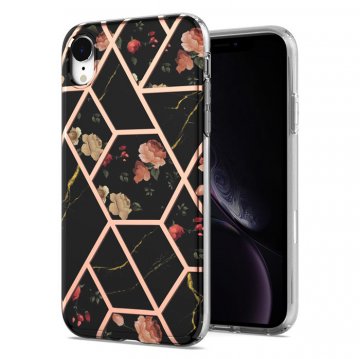 iPhone XR Flower Pattern Marble Electroplating TPU Case Black