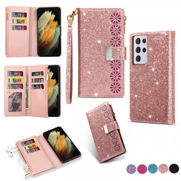 Samsung Galaxy S21/S21 Plus/S21 Ultra Wallet Glitter Bling Leather Case Rose Gold