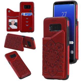 Samsung Galaxy S8 Embossed Wallet Magnetic Stand Case Red