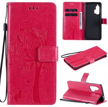 Motorola Edge Plus Embossed Tree Cat Butterfly Wallet Stand Case Rose