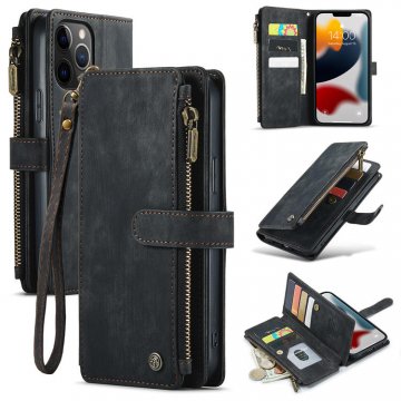 CaseMe iPhone 12 Pro Max Wallet Kickstand Retro Case Black