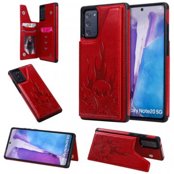 Samsung Galaxy Note 20 Embossed Skull Magnetic Clasp Wallet Stand Case Red