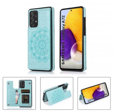 Mandala Embossed Samsung Galaxy A72 Case with Card Holder Green