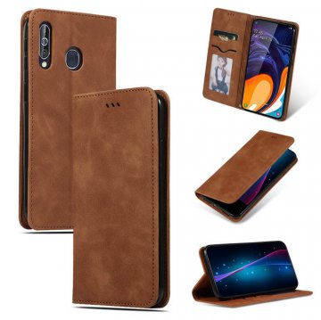 Samsung Galaxy A60 Wallet Stand Magnetic Shockproof Case Brown