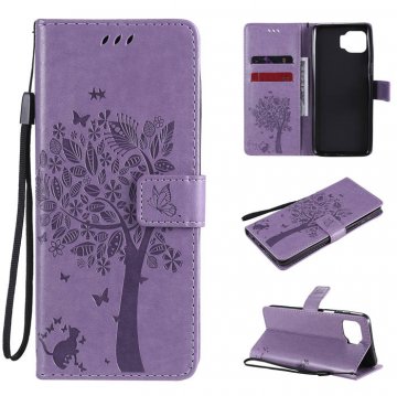 Motorola Moto G 5G Plus Embossed Tree Cat Butterfly Wallet Stand Case Lavender