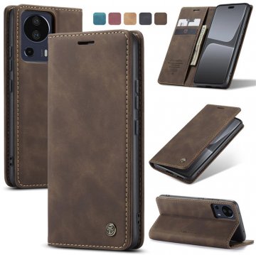 CaseMe Xiaomi 13 Lite Wallet Retro Suede Leather Case Coffee
