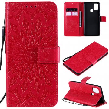Samsung Galaxy A21S Embossed Sunflower Wallet Stand Case Red