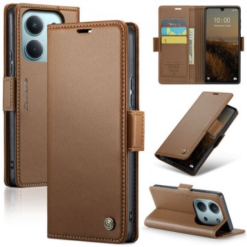 CaseMe Xiaomi Redmi 15C Wallet RFID Blocking Magnetic Buckle Case Brown