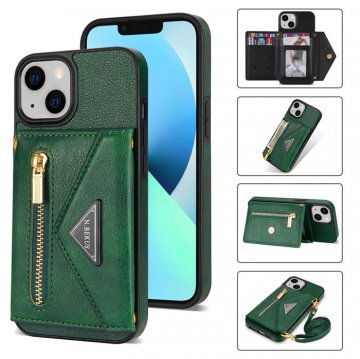 Crossbody Zipper Wallet iPhone 14 Case With Strap Green