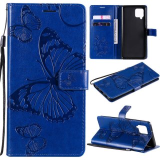 Samsung Galaxy A42 5G Embossed Butterfly Wallet Magnetic Stand Case Blue