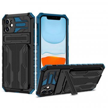 iPhone 11 Card Slot Kickstand Drop-proof TPU + PC Case Blue