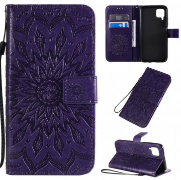 Huawei P40 Lite Embossed Sunflower Wallet Stand Case Purple