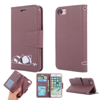 iPhone 7/8 Cat Pattern Wallet Magnetic Stand Leather Case Brown