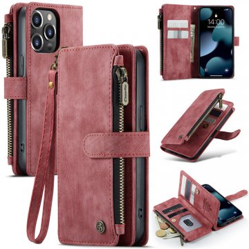 CaseMe iPhone 13 Pro Wallet Kickstand Retro Leather Case Red