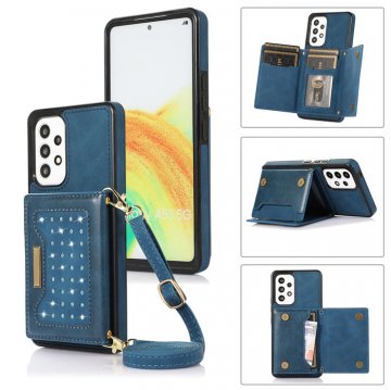 Bling Crossbody Wallet Samsung Galaxy A53 5G Case with Strap Blue