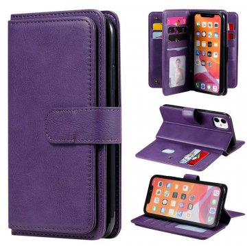 iPhone 11 Multi-function 10 Card Slots Wallet PU Leather Case Violet