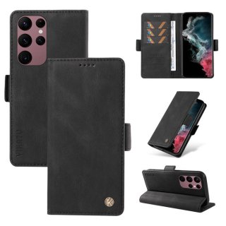 YIKATU Samsung Galaxy S22 Ultra Skin-touch Wallet Kickstand Case Black