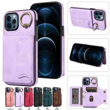 For iPhone 12/12 Pro Card Holder Ring Kickstand Case Pink