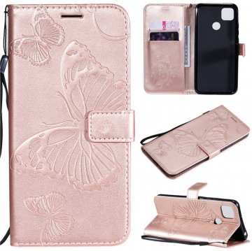 Xiaomi Redmi 9C Embossed Butterfly Wallet Magnetic Stand Case Rose Gold