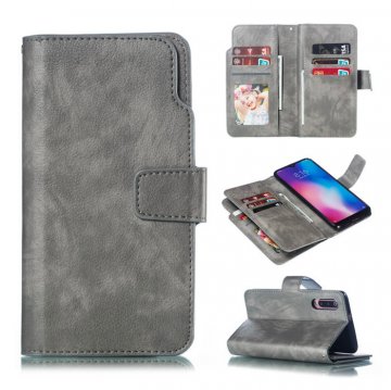 Xiaomi Mi 9 Wallet 9 Card Slots Stand Crazy Horse Leather Case Gray